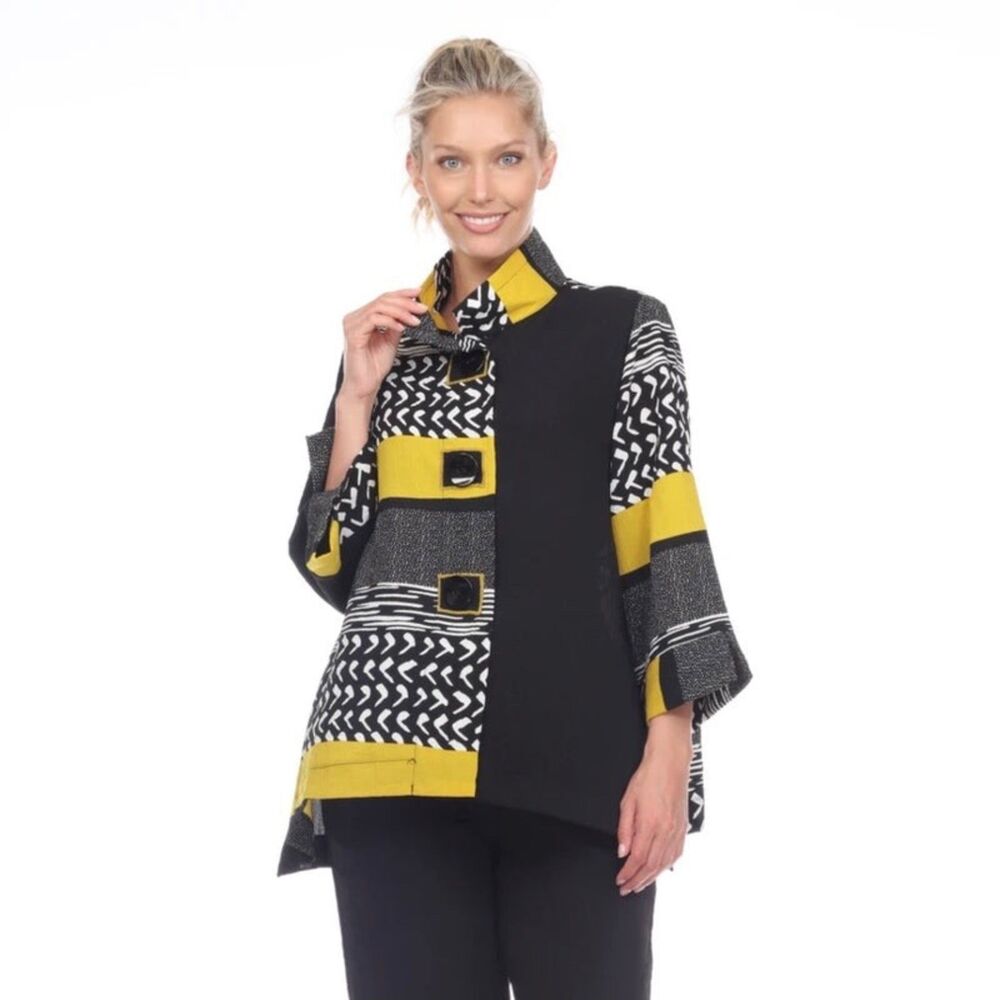 B/W Abstract Colorblock Button-Down Top Size M EUC - Picture 7 of 8